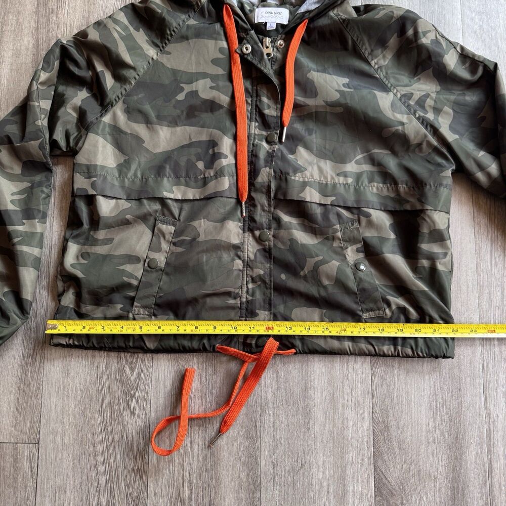 Women’s Camouflage Camo Jacket New Look supreme Sz L  Orange Straps Gray Hood - Picture 7 of 12